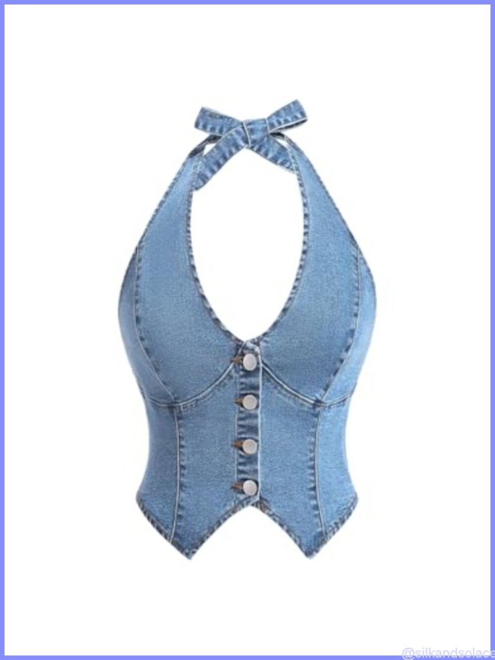 Milumia Women's Denim Halter Top Tie Backless Button Front Slim Fit Vest